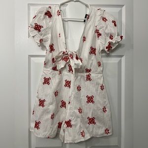White Reclaimed Vintage cutwork playsuit
